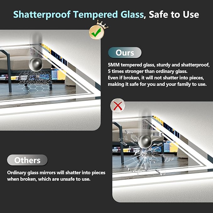 30x36 LED Bathroom Mirror with Lights, Backlit and Front Lit Anti-Fog Lighted