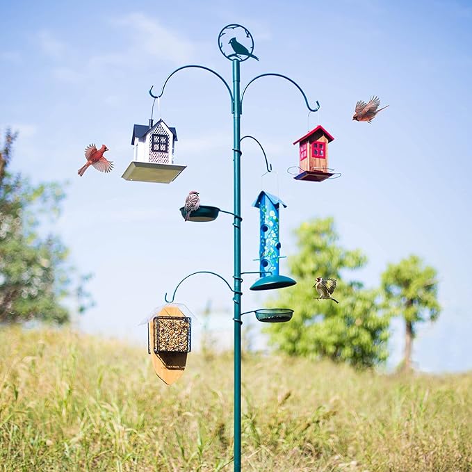 Kingsyard Metal Bird Feeders for Outdoors Hanging, 6-Ports Tube Bird Feeder, 14 inch, Durable & Weatherproof, Large Capacity for Attracting Wild Birds (Blue)