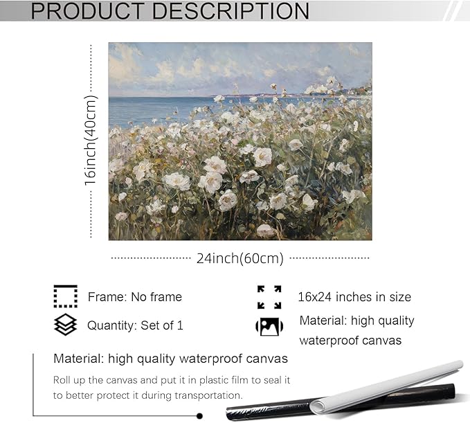 rumlud Nature Landscape Wall Art Coastal Wildflower Poster French Spring