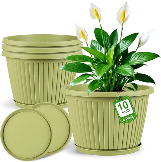 10-inch-Planters-for-Outdoor-Plantï¼Plastic Indoor Flower Pots with Drainage Holes & Saucerï¼4 Packs Decorative Garden Pots for Plant for Home Porch Decor