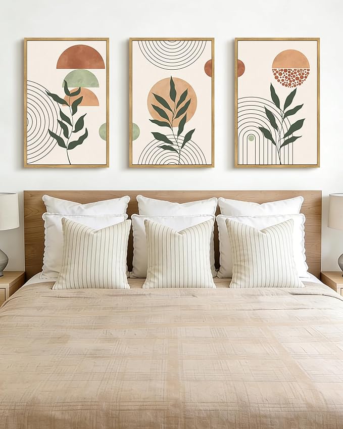 PHOPAGO Boho Wall Art Sage Plant Botanical Bohemain Framed Wall Printing Large