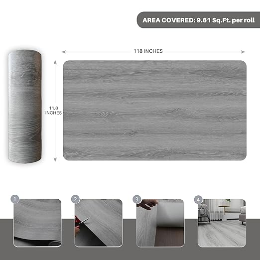 Wood Grain Peel and Stick Floor Tiles – 11.8” Width, Full Roll Length of 118" –