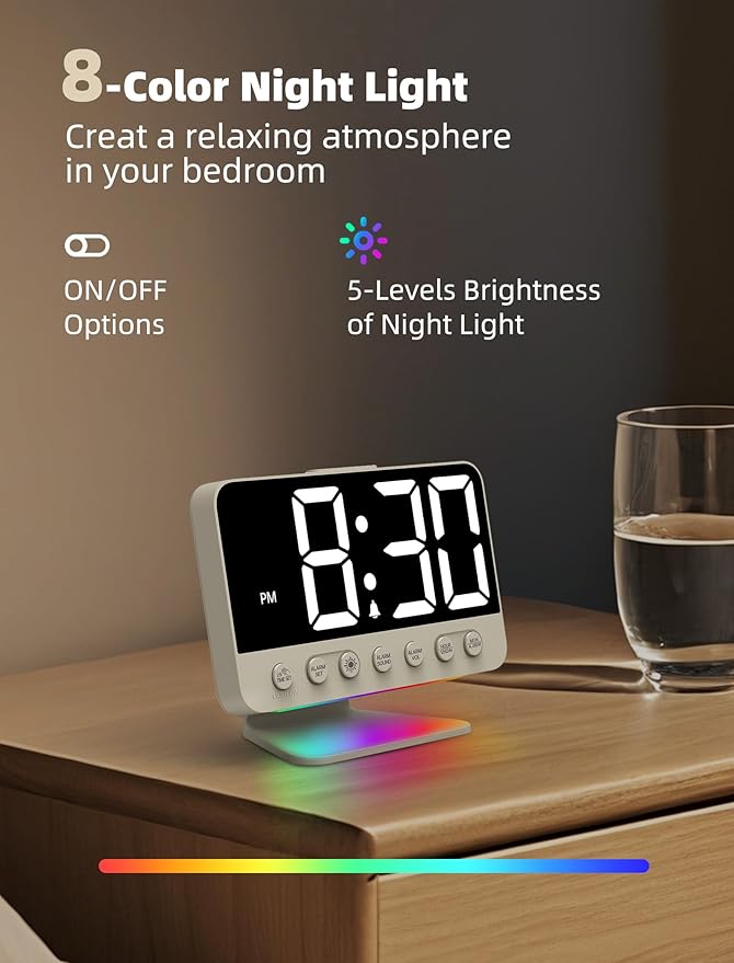 Odokee Digital Alarm Clocks for Bedrooms: Large Bold Number 5 Brightness Dimmer