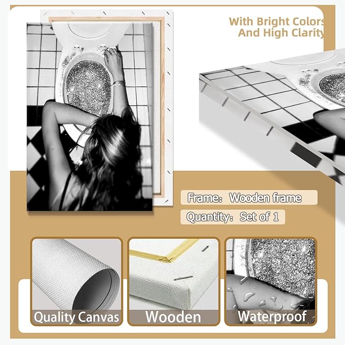 Funny Bathroom Wall Art Black and White posters Bar Disco Party prints painting