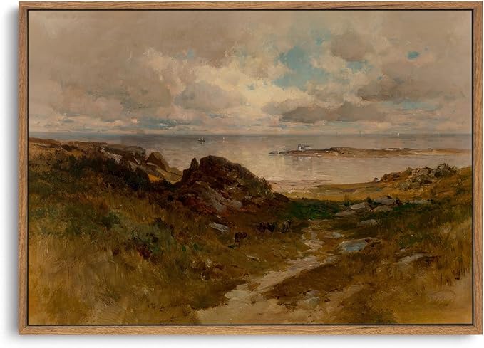 OIQArtOIQ Framed Vintage Landscape Wall Art Coast Natural Scenery Oil Painting