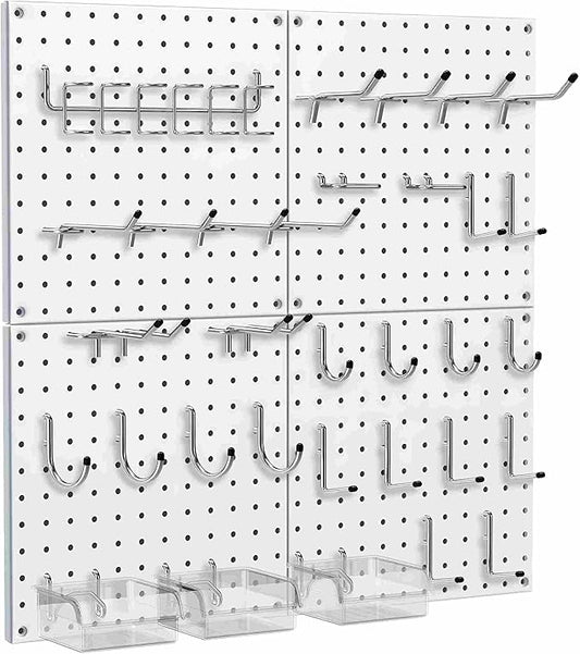 Peg Board, 4 Pack White Peg Board Panels, 50lbs Load Capacity Each, Pegboard