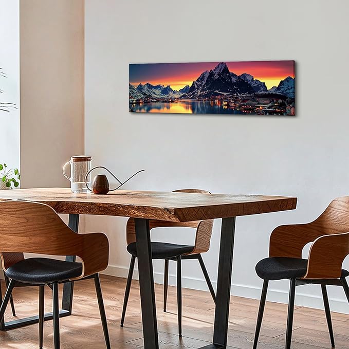 AREBOLO Sunset Mountain Canvas Wall Art Lake Landscape Pictures Nature Wall