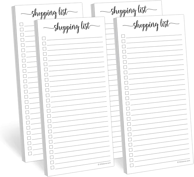 321Done 4-Pack Shopping List Notepad, 3.7x8.5 - Made in USA, Handheld Grocery List, Store, Market - Pad for Planning, Organizing, Meal Prep