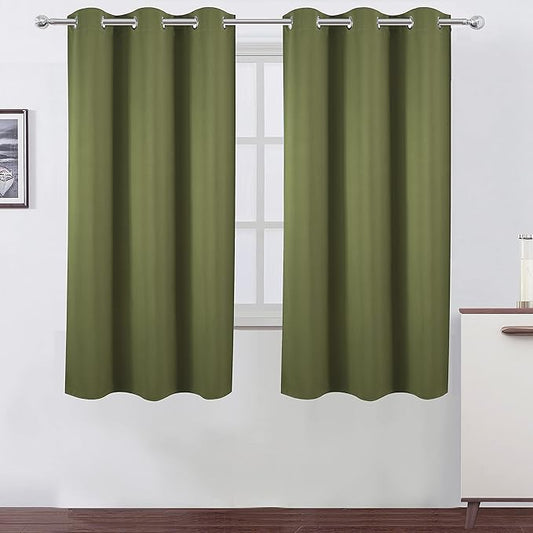 LEMOMO Olive Green Thermal Blackout Curtains/38 x 63 Inch/Set of 2 Panels Room