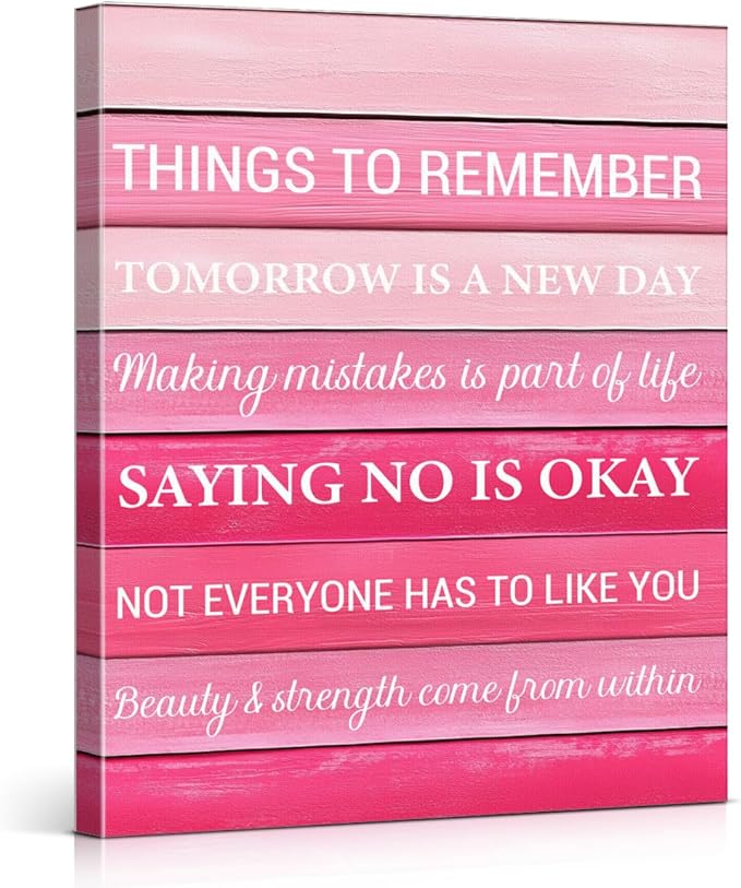 Inspirational Pink Wall Art Decor, Preppy Motivational Room Sign