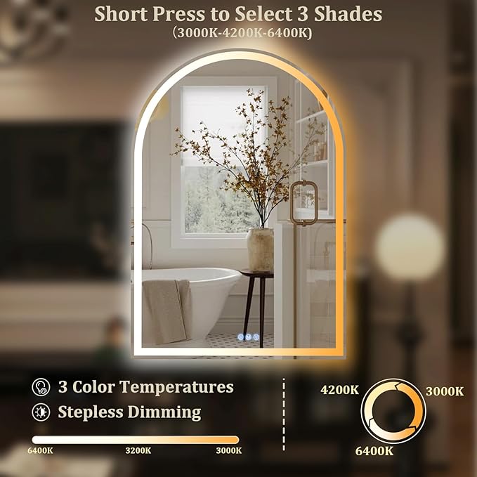 BEAUTYPEAK 48x30 LED Arch Bathroom Mirror