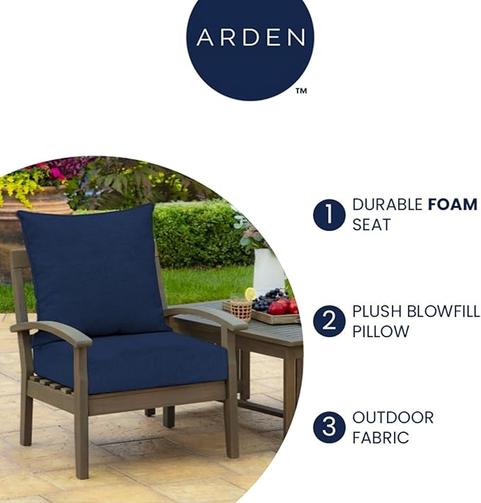 Arden Outdoor Foam Deep Seat Cushion Set (2-Pack), 24x24, Premium High-Density Foam, Never Flattens, Weather-Proof for Patio Chair Sofa Couch, Sapphire Aurora Blue Damask