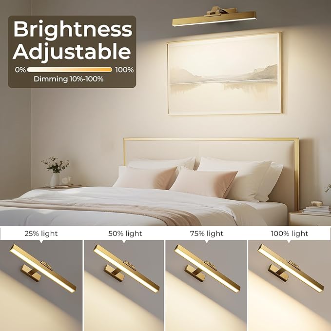 Afyuol Picture Lights for Wall, Brass Battery Operated Picture Light 16in Art