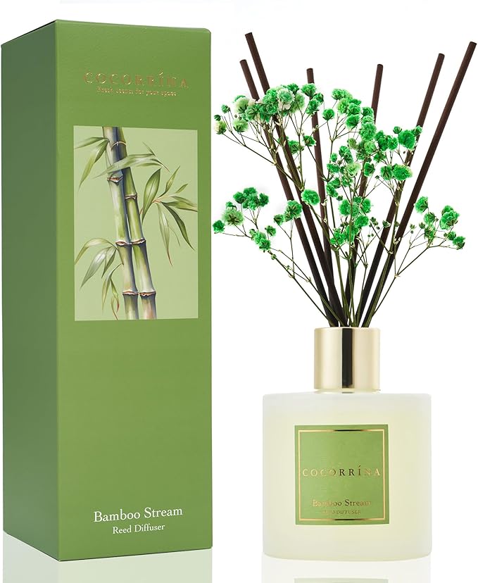 Cocorrína Reed Diffuser - Bamboo Stream Scented Diffuser with 8 Sticks Home Fragrance Reed Diffuser for Bathroom Shelf Decor