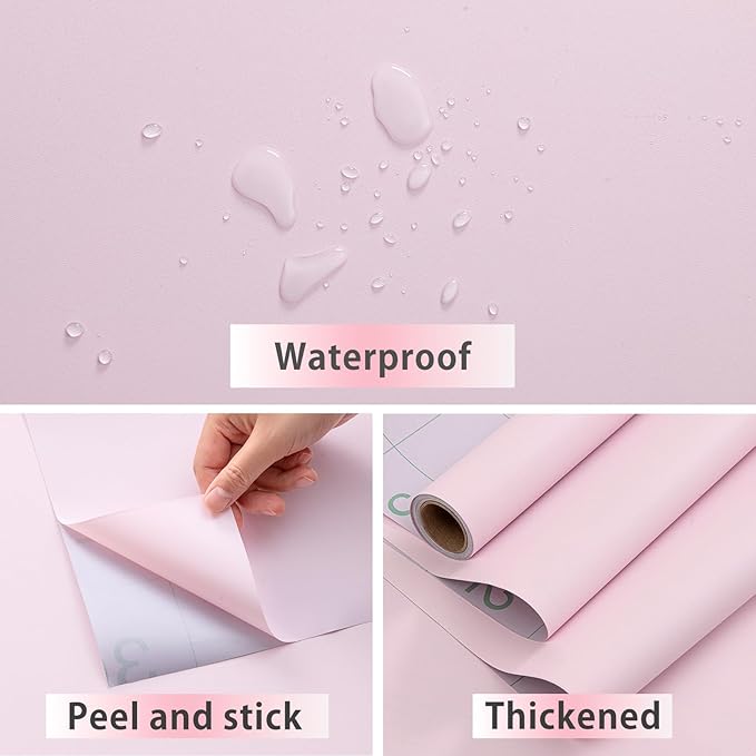 FUKU MON Soft Pink Peel and Stick Wallpaper 24" x 394" Solid Matte Textured