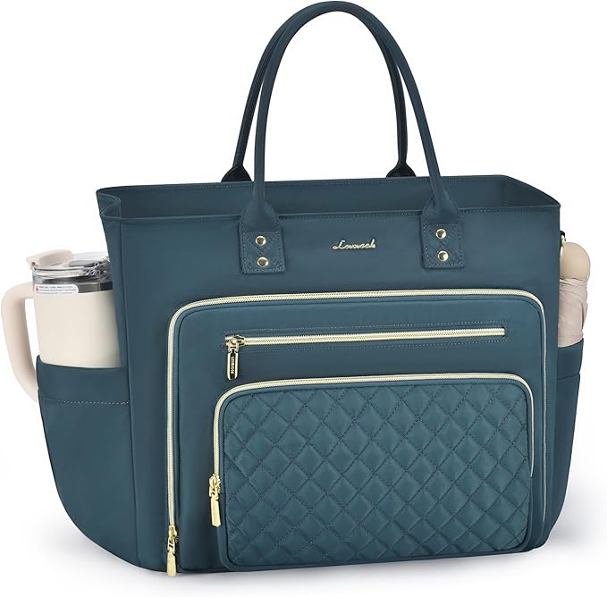 LOVEVOOK Teacher Tote Bag for Women Work, Laptop Bag With Large Cup Holder, Nurse Bags Professional Computer Briefcase, Business Large Purses Handbag, Diaper Bag Mother Gift, 15.6 Inch Dark Teal
