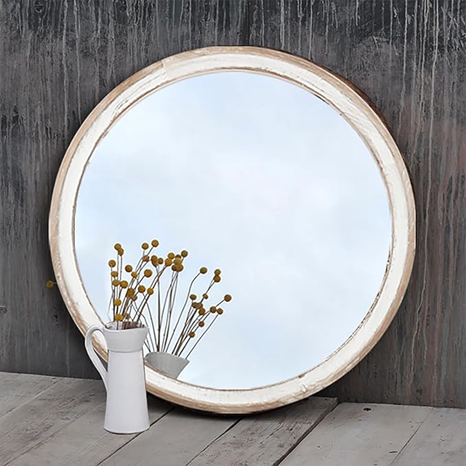 Reflinto 24 Inch Rustic Farmhouse Round Wall Mirror