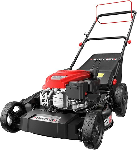 AMERISUN 21-Inch Gas Lawn Mower Self Propelled with 170cc OHV Engine, 3-in-1 Cutting System, 6-Level Height Adjustment, 1.4-Bushel Grass Catcher, Foldable Handle for Easy Storage