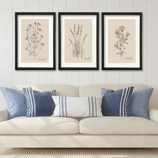 YWJKWLGS Vintage Botanical Wall Art 16x24 Inch Set Of 3 Wooded Framed