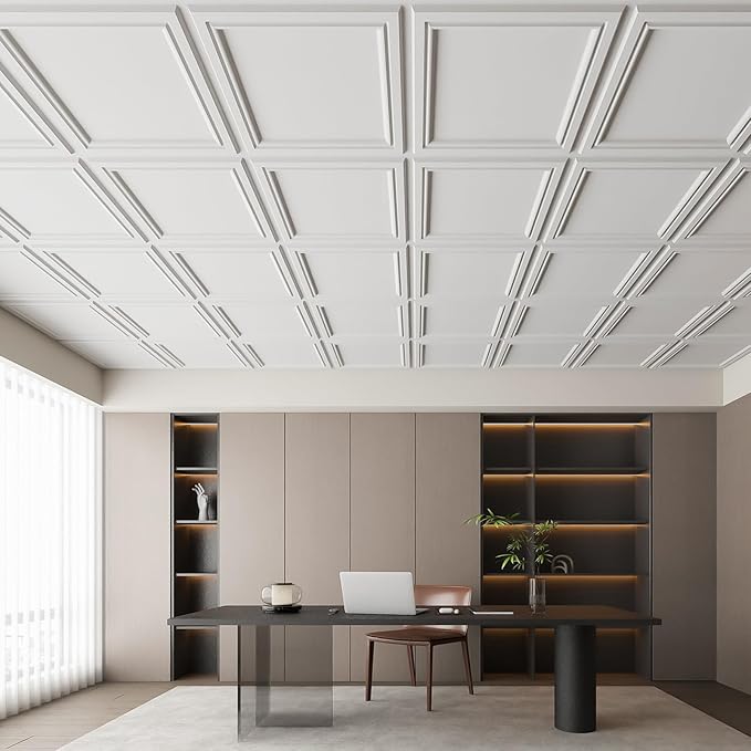 Art3d 12 Pack PVC Ceiling Tiles 24x24 Inches Waterproof Drop Ceiling Tiles/Wall