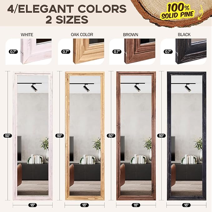 50"x16" Door Mirror, Rustic Full Length Mirror, Over The Door Hanging Mirrors