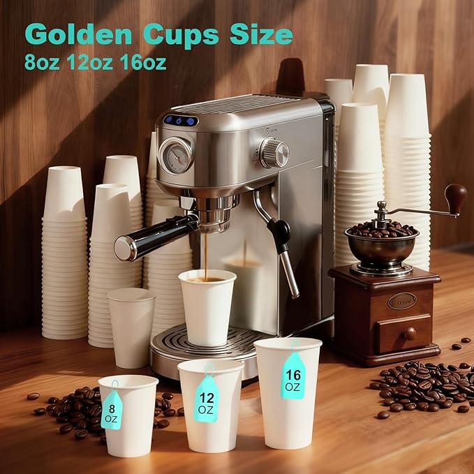 Coolcap 16 oz 160 Pack Disposable Coffee Cups, Bulk White Disposable Paper Cups, Coffee Cups for Hot Tea, Chocolate and Cold Drinks
