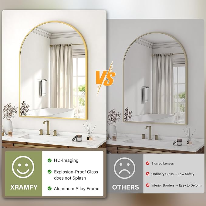 XRAMFY 32"x48" Arched Bathroom Mirror