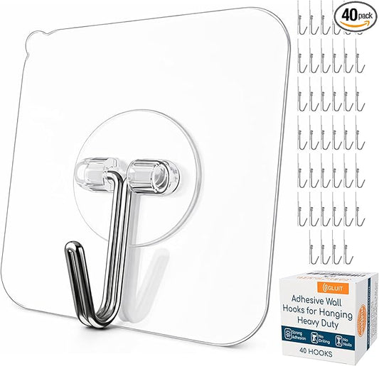 GLUIT Adhesive Wall Hooks for Hanging Heavy Duty 22 lbs Hooks for Walls No