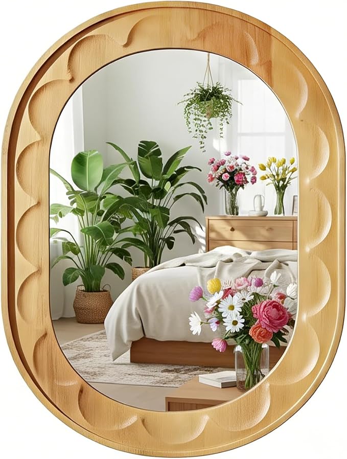 Entryway Small Mirrors for Wall, 16 x 12 Inch Bathroom Wood Mirror