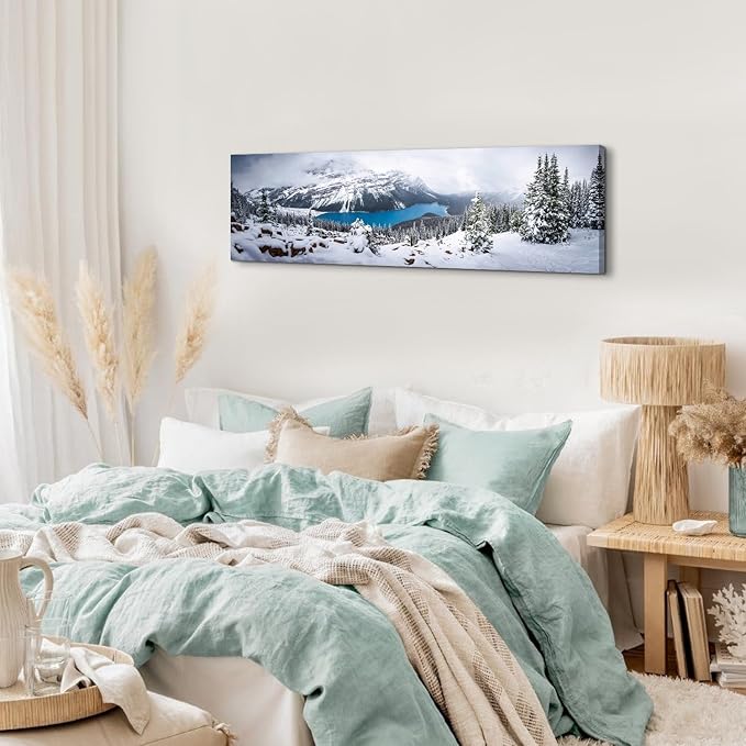 Snow Mountain Canvas Wall Art White Clouds Misty Forest Landscape Prints
