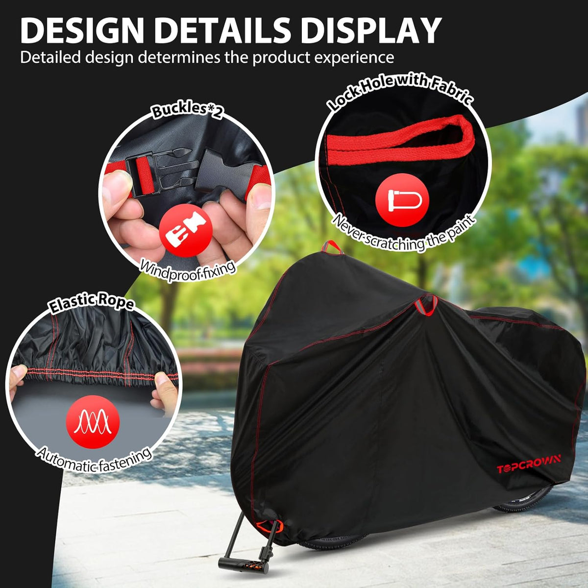 Topcrown Waterproof Bike Cover - Outdoor Storage for 2 Bikes | UV, Dust & Wind Proof, XXL Black & Red
