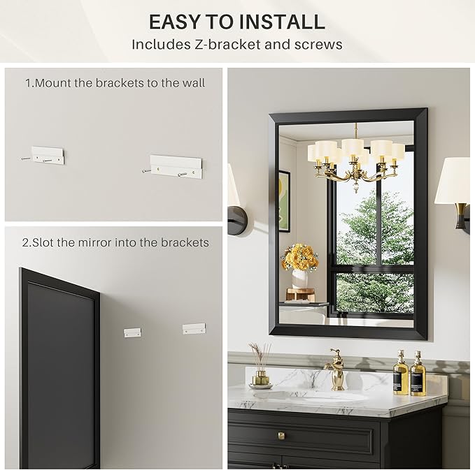 Briivue 24x32 Inch Black Bathroom Mirror