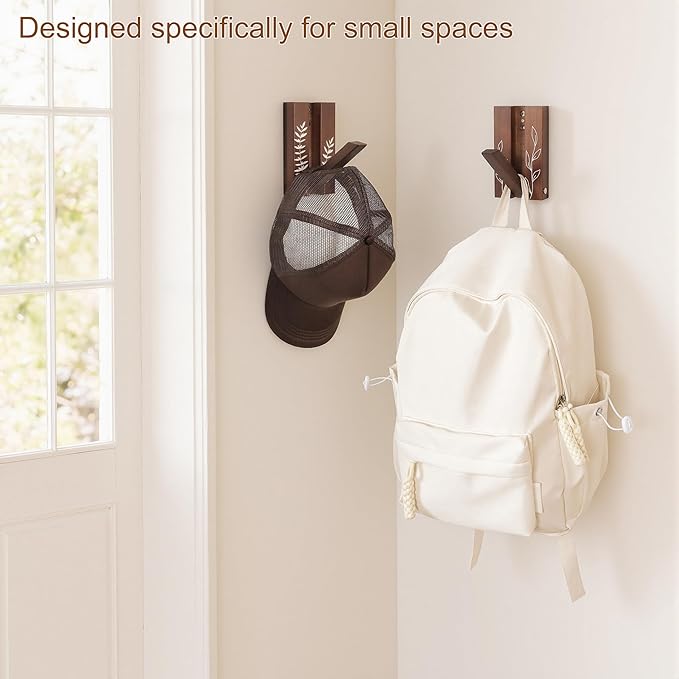 Rustic Folding Wall Hooks: Decorative Wooden Coat Hooks 2Pack Mounted