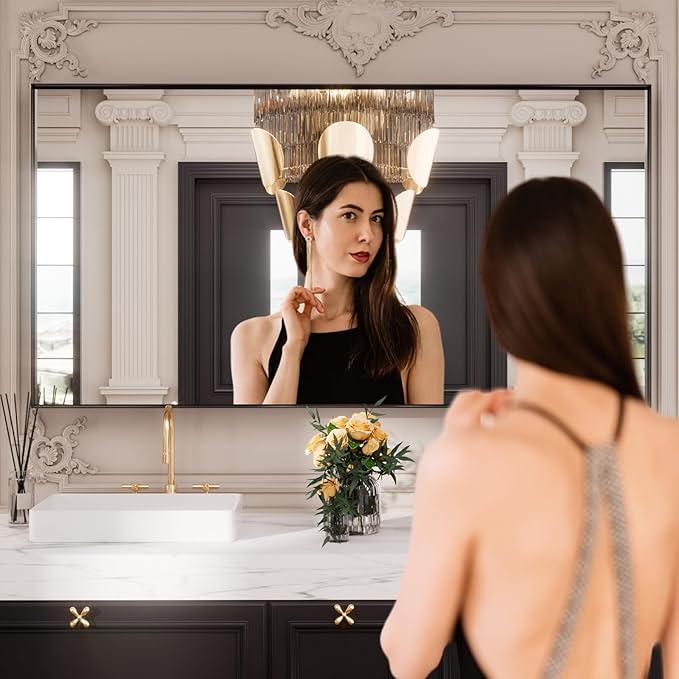 LOAAO Black Bathroom Mirror 72"X32"