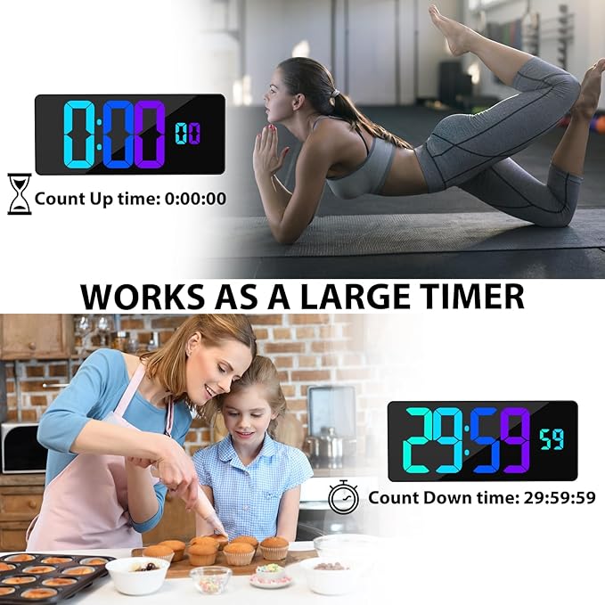 18" Digital Wall Clock Large Display, 11 RGB Color Changing Large Digital Wall