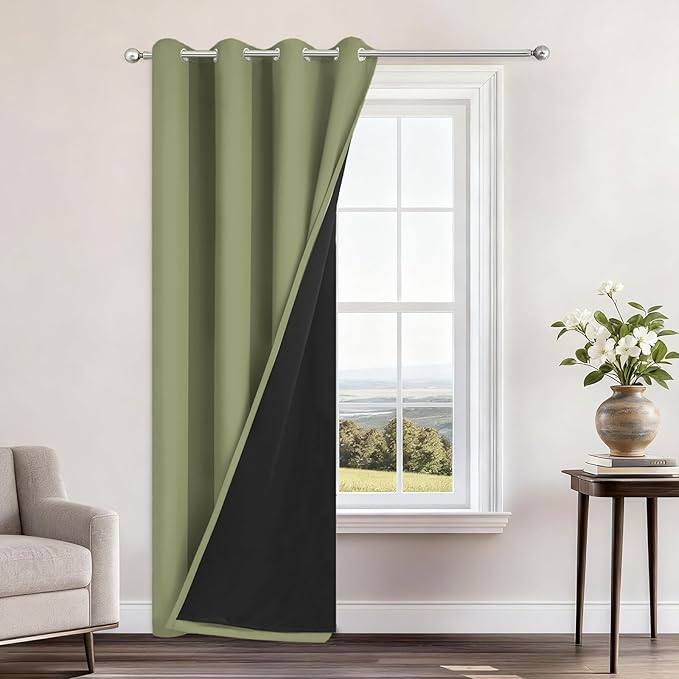 Yakamok 100% Blackout Curtains 84 Inches Long, 2 Thick Layers Heat and Full