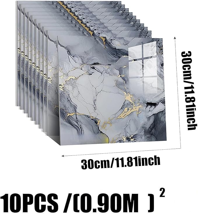 10pcs Peel and Stick Tile Shower Waterproof Marble Tiles Wall Panels,