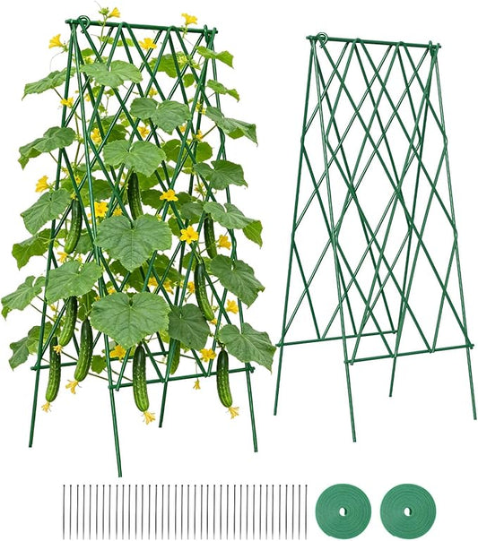 Suteck Cucumber Trellis 39.2" 2 Pack A-Frame â Foldable Metal Garden Trellis for Cucumbers, Peas, Beans & Climbing Plants, No Assembly Required Plant Support, Ideal for Raised Beds, Patios & Backyards