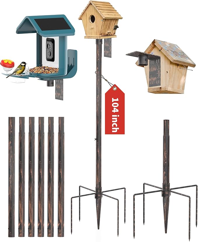 Bird Feeder Pole Stand â 104 Inch Height Feeding Station with 1-Inch Dia Heavy Duty for Hanging Feeders, Bird House Pole Mount Kit for Outdoor, Slip-Fit Connectionï¼Copper Brushed