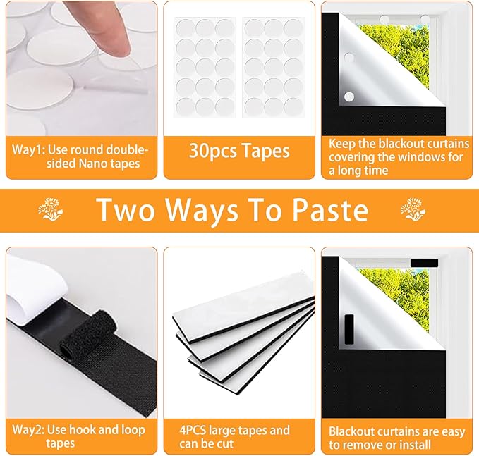 Blackout Blind，118x57 inches Portable Black Out Blinds Stick On Window