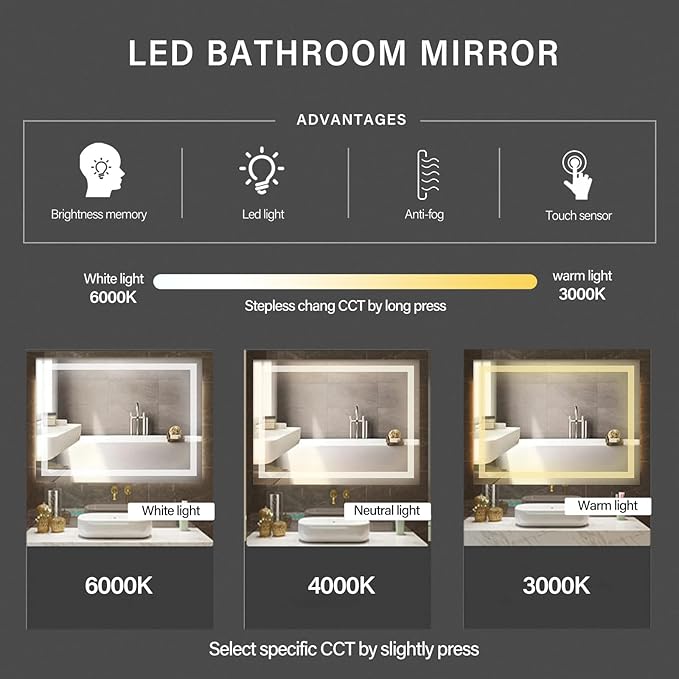 32x24 inch Wall Mounted LED Bathroom Mirror
