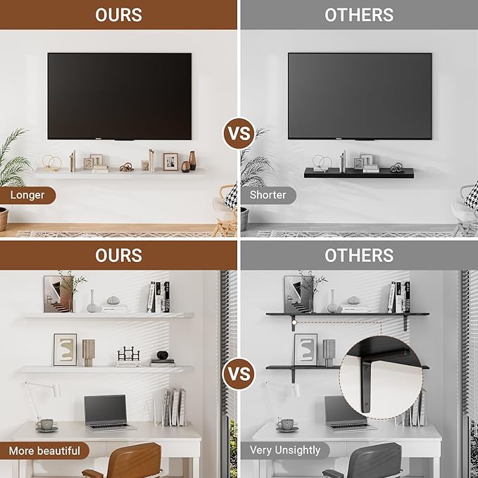 Heimlove Floating Shelves for Wall 36 Inches Long, 9.3" Deep White Floating