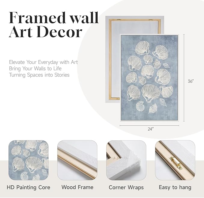 Framed Abstract Coastal Blue White Wall Art