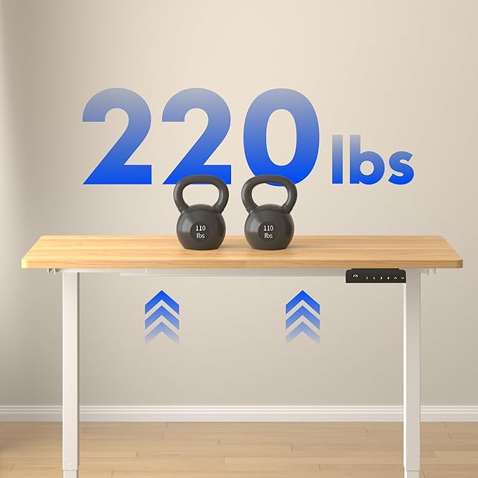 FLEXISPOT E3 Dual Motor 60 x 24 Electric Standing Desk Sit Stand Up Desk, Holds 220 lbs, Adjustable Height w/Memory Presets, One-Piece Maple Desktop & White Frame, Ships in 2 Boxes