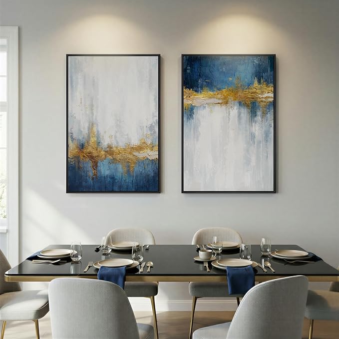Framed Blue and White Abstract Wall Art