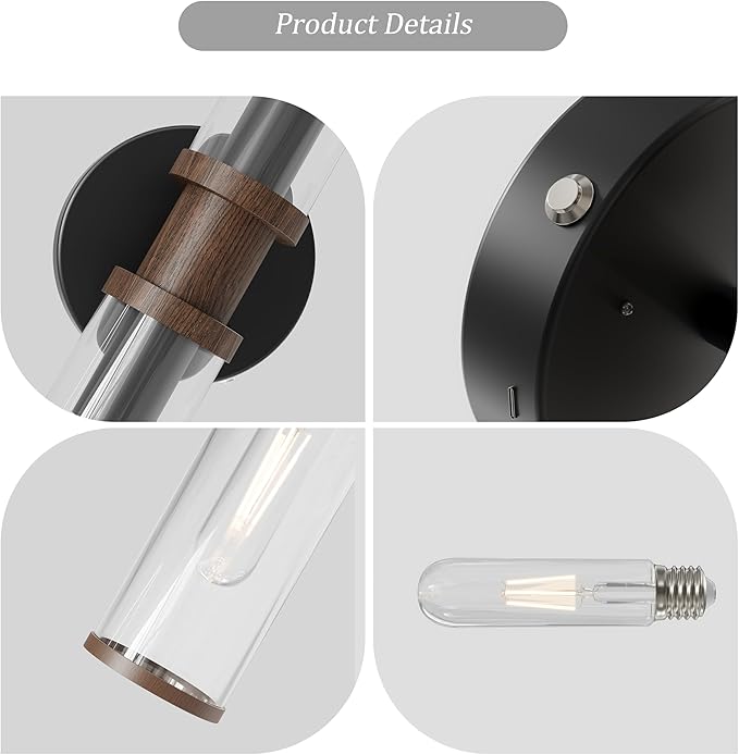 Battery Operated Wall Sconce Set of 2, Modern Cordless Wall Lights