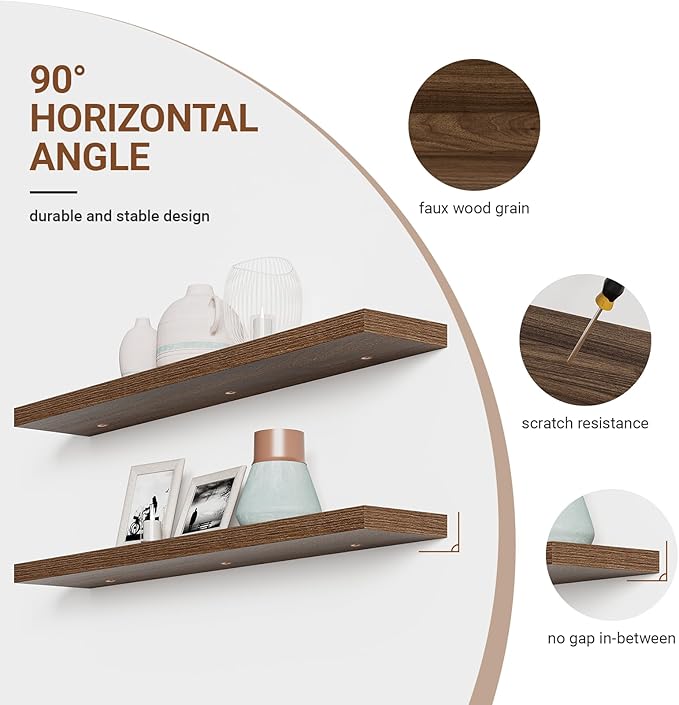 Heimlove Floating Shelves for Wall 48 Inches Long, 9.3" Deep Walnut Floating