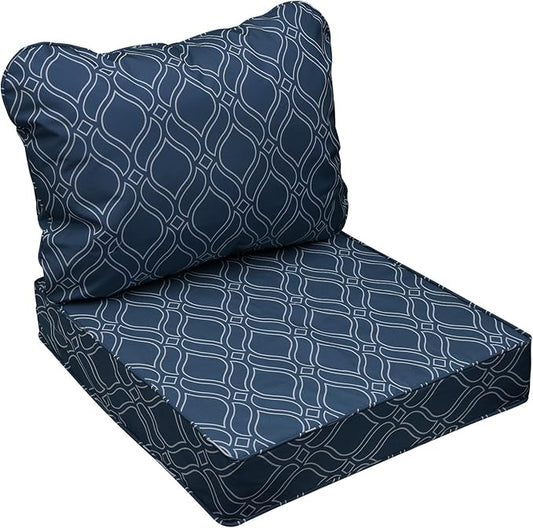 AAAAAcessories Outdoor Seat Cushions for Chairs, Fade-Resistant, Waterproof Patio Furniture Replacement Cushions, 25.5" x 25.5" x 5" + 25.5" x 19", Slate Blue Vine Trellis