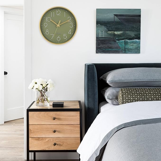 Wall Clock Green, 8 Inch Modern Wall Clocks Battery Operated Silent Non Ticking