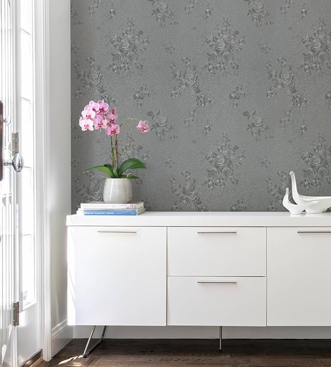Erfoni 118"x17.7" Gray Peel and Stick Wallpaper Thicken Floral Embossed Contact